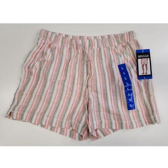 Briggs New York Pants - BRIGGS Women's Pink Striped Shorts Size Large L Linen Boho Pockets NWT E9